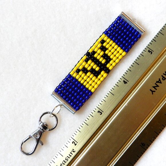 Barbados flag bead keychain/bag charm, handmade, Barbadian Caribbean - Picture 5 of 5